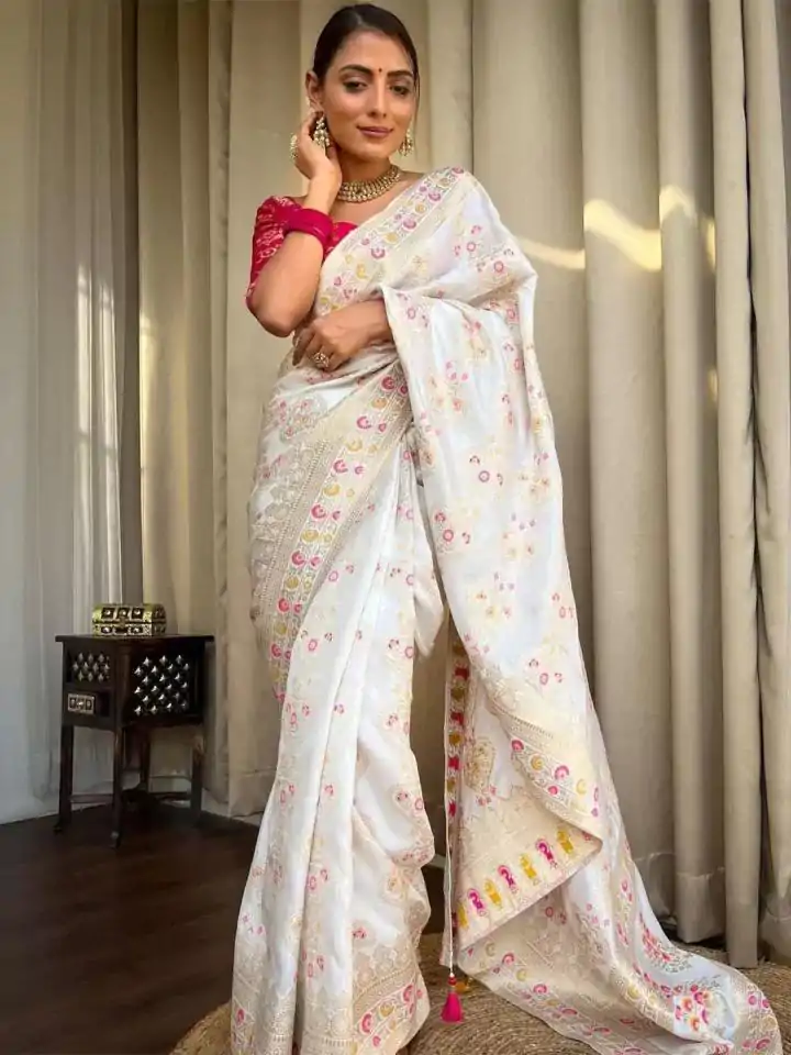  MS 476 White Color Soft Lichi Silk Kubera Pattu On All Over Saree Casual, Wedding, Festive, Events . Expected Delivery  4-6 Working Days @1299/- only                                                                                                                                             | Bollywood Sarees, Creative Sarees, Designer Sarees, Embroidered Sarees, Ethnic Saree, Modern Digital sarees, Party Wear Sarees, Sarees