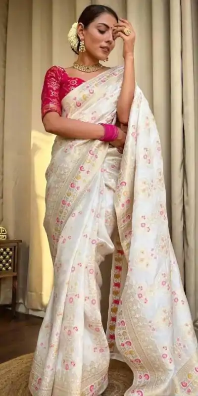  MS 476 White Color Soft Lichi Silk Kubera Pattu On All Over Saree Casual, Wedding, Festive, Events . Expected Delivery  4-6 Working Days @1299/- only                                                                                                                                             | Bollywood Sarees, Creative Sarees, Designer Sarees, Embroidered Sarees, Ethnic Saree, Modern Digital sarees, Party Wear Sarees, Sarees