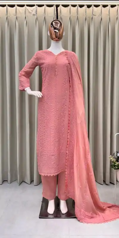  BE 322 Peach Color Chinon Cotton Thread Embroidery Work Salwar Suit Casual, Wedding, Party, Festive, Events Etc.4-6 Working Days@ 2099/-only | Jump Suits, Casual Suits, Creative suits, Designer Suits, Palazzo Suits, Party Wear Suits, Patiala Suits, Salwar suit, Straight Suits