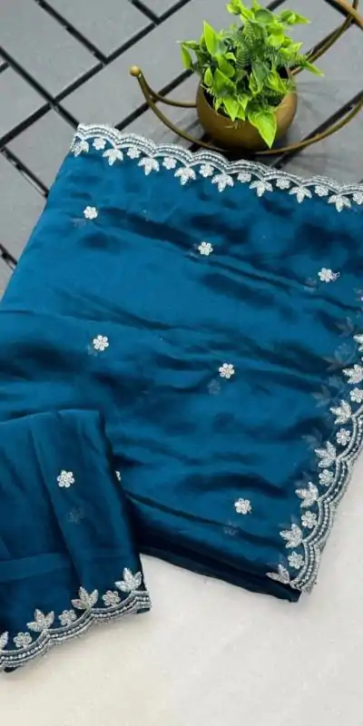KT Arrival Peacock Blue Color Rangoli Chiffon Embroidery Cut Work Saree Casual, Wedding, Festive, Events . Expected Delivery  4-6 Working Days @1549/- only                                                                                                                                             | Bollywood Sarees, Creative Sarees, Designer Sarees, Embroidered Sarees, Ethnic Saree, Modern Digital sarees, Party Wear Sarees, Sarees
