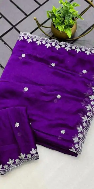 KT Arrival Purple Color Rangoli Chiffon Embroidery Cut Work Saree Casual, Wedding, Festive, Events . Expected Delivery  4-6 Working Days @1549/- only                                                                                                                                             | Bollywood Sarees, Creative Sarees, Designer Sarees, Embroidered Sarees, Ethnic Saree, Modern Digital sarees, Party Wear Sarees, Sarees