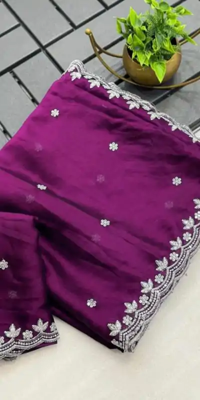 KT Arrival Wine Color Rangoli Chiffon Embroidery Cut Work Saree Casual, Wedding, Festive, Events . Expected Delivery  4-6 Working Days @1549/- only                                                                                                                                             | Bollywood Sarees, Creative Sarees, Designer Sarees, Embroidered Sarees, Ethnic Saree, Modern Digital sarees, Party Wear Sarees, Sarees
