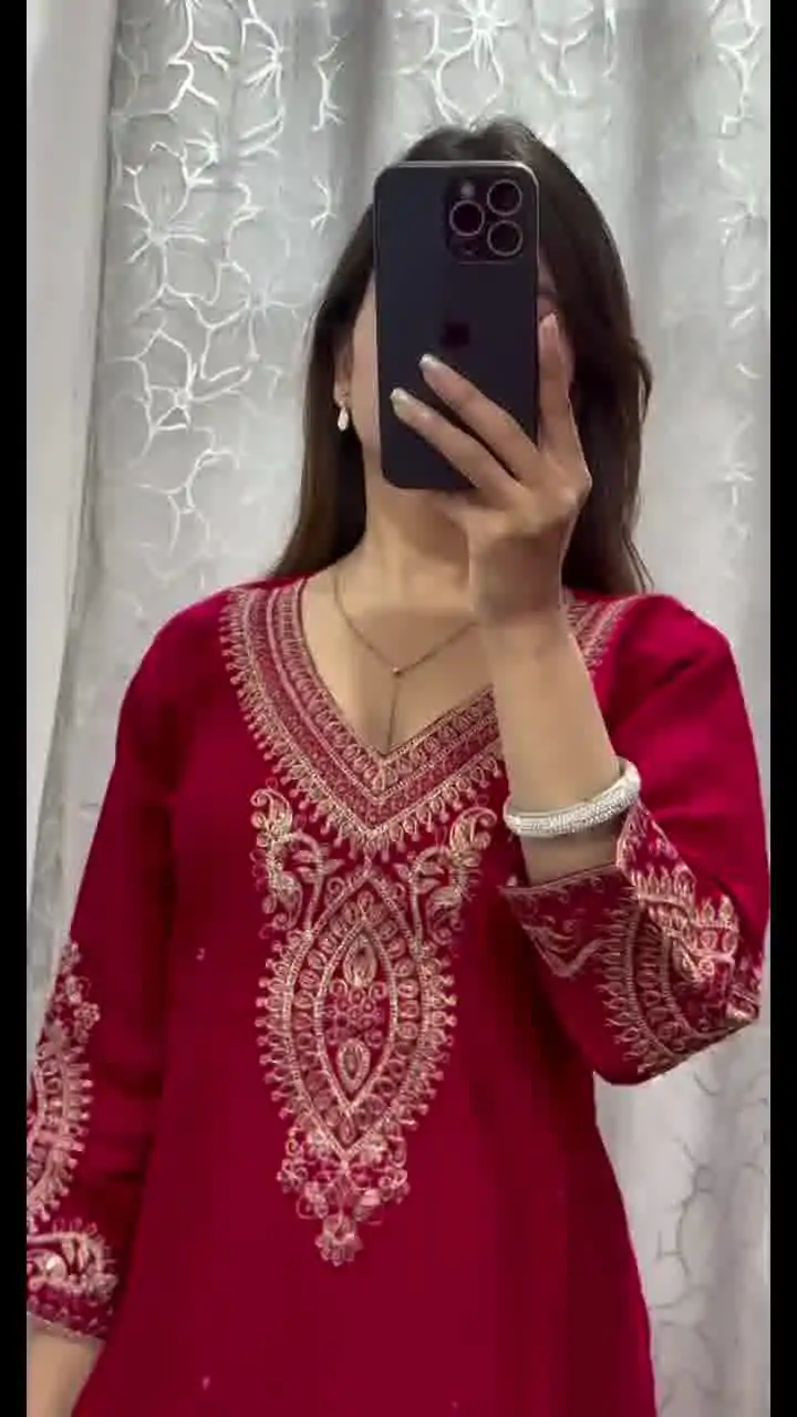 BE 318 Red Chinon With Embroidery Coding Dori Work Salwar Suit Casual, Wedding, Party, Festive, Events Etc.4-6 Working Days@ 1799/-only | Jump Suits, Casual Suits, Creative suits, Designer Suits, Palazzo Suits, Party Wear Suits, Patiala Suits, Salwar suit, Straight Suits