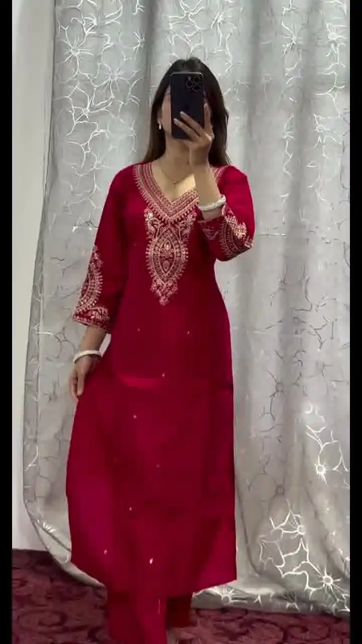 BE 318 Red Chinon With Embroidery Coding Dori Work Salwar Suit Casual, Wedding, Party, Festive, Events Etc.4-6 Working Days@ 1799/-only | Jump Suits, Casual Suits, Creative suits, Designer Suits, Palazzo Suits, Party Wear Suits, Patiala Suits, Salwar suit, Straight Suits