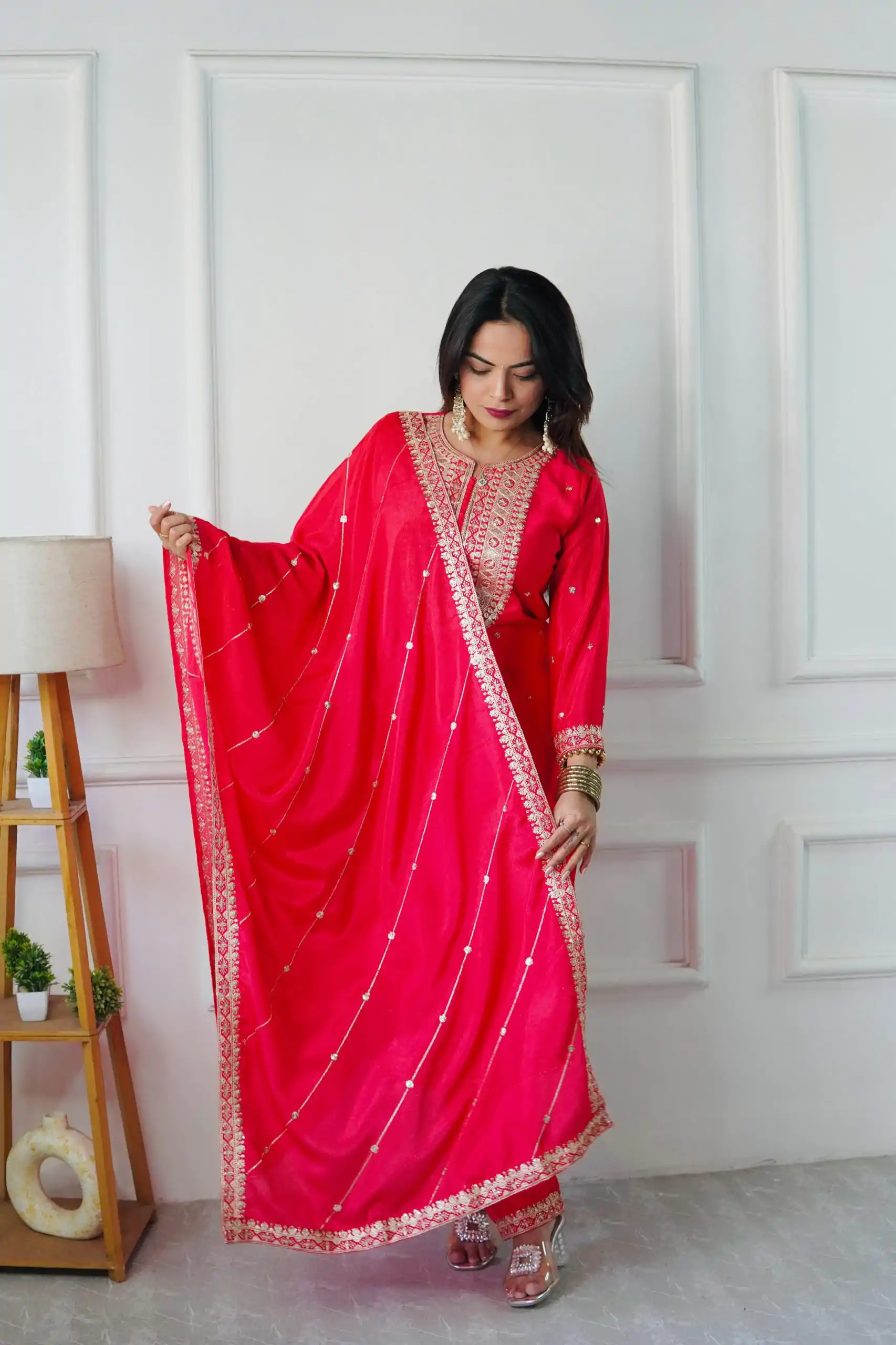 VLM 254 Red Color Cosmo Silk With Heavy Embroidery Sequence Work Salwar Suit Casual, Wedding, Party, Festive, Events Etc.4-6 Working Days@ 2099/-only | Jump Suits, Casual Suits, Creative suits, Designer Suits, Palazzo Suits, Party Wear Suits, Patiala Suits, Salwar suit, Straight Suits
