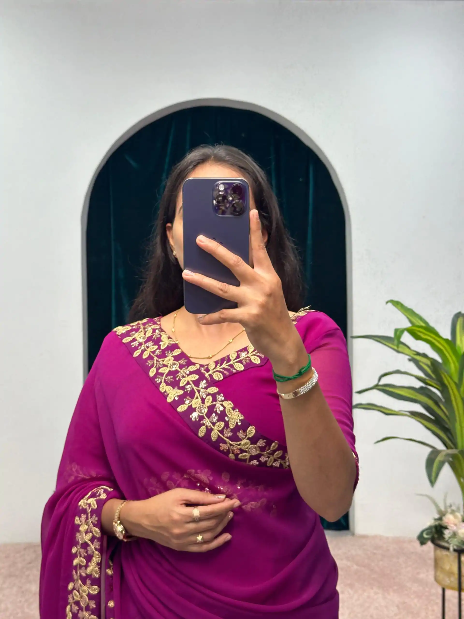  ST 1055 Purple Color Faux Georgette Embroidery Work Border Stitched Saree-Gown Wedding Party, Festive, Events Etc.4-6 Working Days@1799/- only | Bollywood Gowns, Creative Gowns, Designer Gowns, Embroidered Gowns, Gowns, Party Wear Gowns, Straight Suits