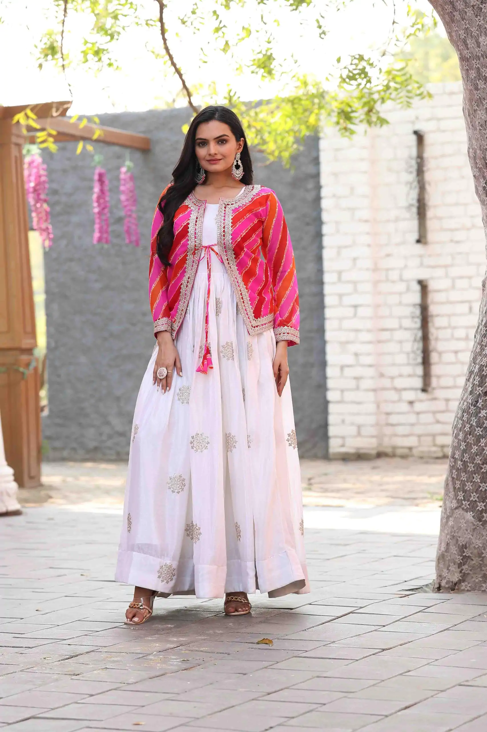 Ram 090 White Color Chinon Cording 3mm Sequence Embroidery Work Anarkali Gown Wedding Party, Festive, Events Etc.4-6 Working Days@1949/- only | Bollywood Gowns, Creative Gowns, Designer Gowns, Embroidered Gowns, Gowns, Party Wear Gowns, Straight Suits