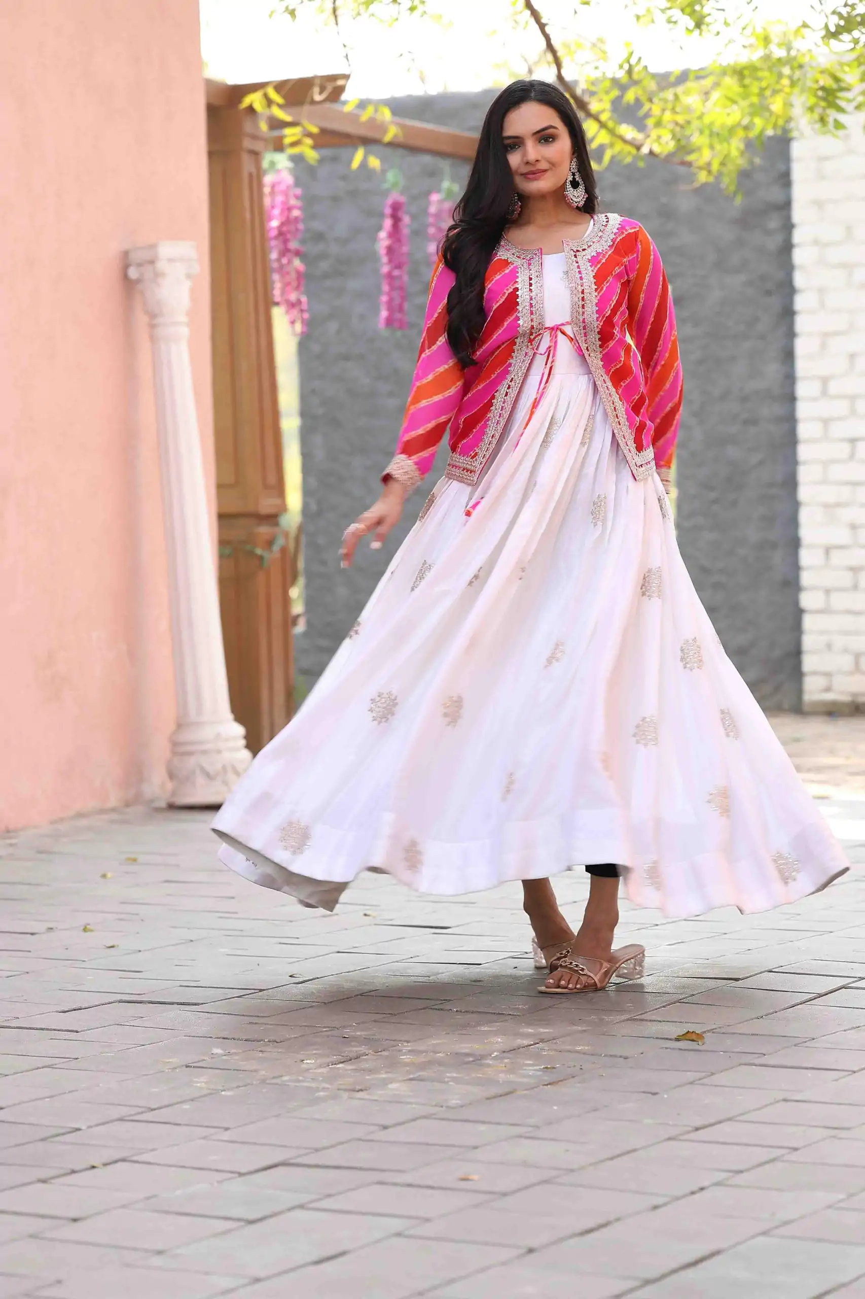 Ram 090 White Color Chinon Cording 3mm Sequence Embroidery Work Anarkali Gown Wedding Party, Festive, Events Etc.4-6 Working Days@1949/- only | Bollywood Gowns, Creative Gowns, Designer Gowns, Embroidered Gowns, Gowns, Party Wear Gowns, Straight Suits