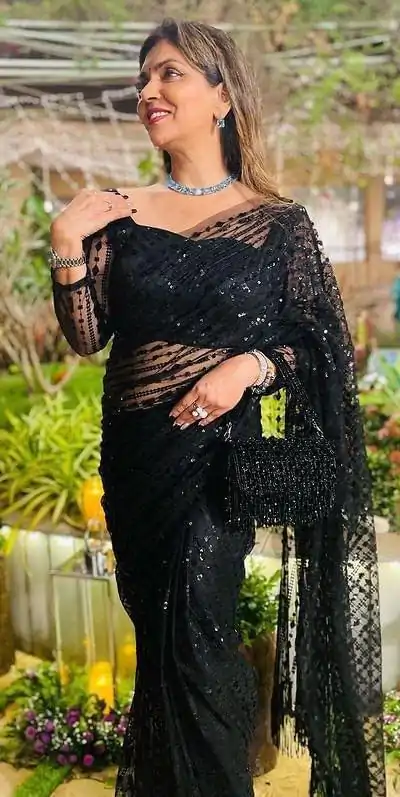 BT 352 Black Color Nylon Butterfly Net Sequence With Thread Work Saree Casual, Wedding, Festive, Events . Expected Delivery  4-6 Working Days @1699/- only                                                                                                                                             | Bollywood Sarees, Creative Sarees, Designer Sarees, Embroidered Sarees, Ethnic Saree, Modern Digital sarees, Party Wear Sarees, Sarees
