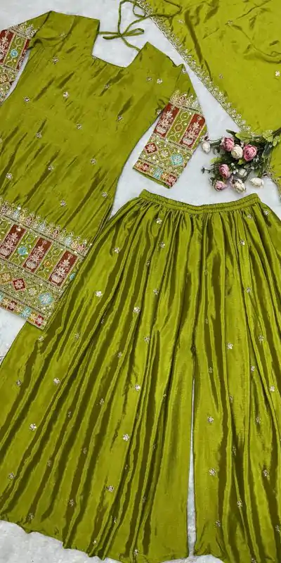 VLM 242 Light Green Chinnon Silk Embroidery Work Salwar Suit Casual, Wedding, Party, Festive, Events Etc.4-6 Working Days@ 2099/-only | Jump Suits, Casual Suits, Creative suits, Designer Suits, Palazzo Suits, Party Wear Suits, Patiala Suits, Salwar suit, Straight Suits