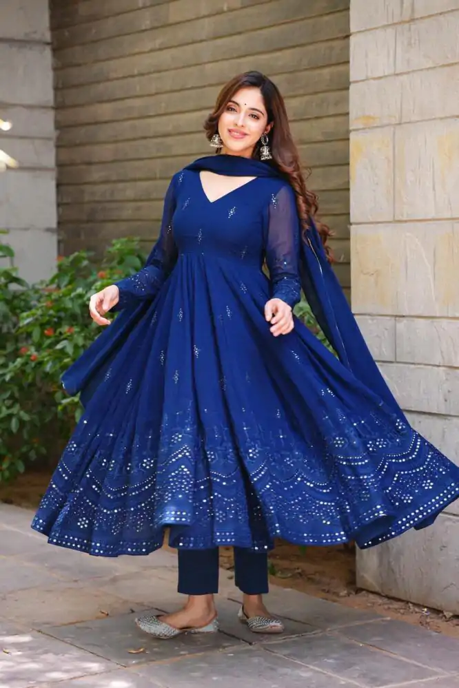 RTC 5551 Navy Blue Foix Georgette Thread With 9mm Sequence Salwar Suit Casual, Wedding, Party, Festive, Events Etc.4-6 Working Days@ 1999/-only | Jump Suits, Casual Suits, Creative suits, Designer Suits, Palazzo Suits, Party Wear Suits, Patiala Suits, Salwar suit, Straight Suits