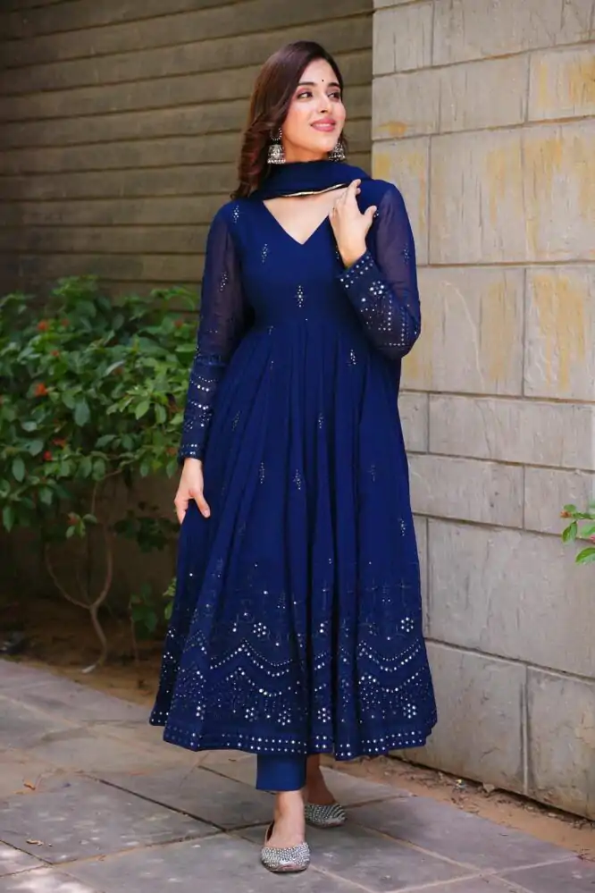 RTC 5551 Navy Blue Foix Georgette Thread With 9mm Sequence Salwar Suit Casual, Wedding, Party, Festive, Events Etc.4-6 Working Days@ 1999/-only | Jump Suits, Casual Suits, Creative suits, Designer Suits, Palazzo Suits, Party Wear Suits, Patiala Suits, Salwar suit, Straight Suits