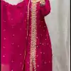 Glowing Red Color Pure chinon With Embroidery Work With kali Salwar Suit