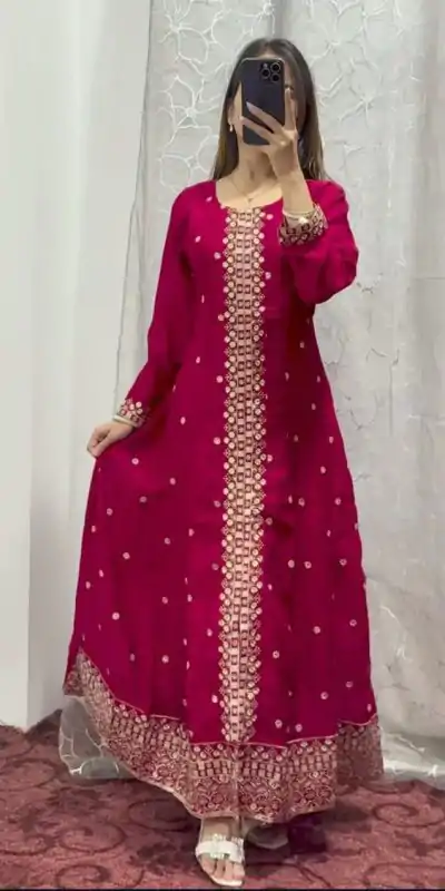 DC G84 Red Pure chinon With Embroidery Work With kali Salwar Suit Casual, Wedding, Party, Festive, Events Etc.4-6 Working Days@ 1899/-only | Jump Suits, Casual Suits, Creative suits, Designer Suits, Palazzo Suits, Party Wear Suits, Patiala Suits, Salwar suit, Straight Suits