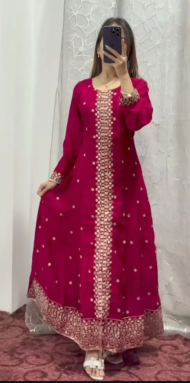DC G84 Red Pure chinon With Embroidery Work With kali Salwar Suit Casual, Wedding, Party, Festive, Events Etc.4-6 Working Days@ 1899/-only | Jump Suits, Casual Suits, Creative suits, Designer Suits, Palazzo Suits, Party Wear Suits, Patiala Suits, Salwar suit, Straight Suits