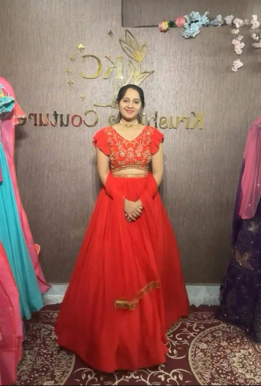 PC 333 Red Color Fox Georgette Embroidery Thread Work With Hand Pasting Mirror Lehenga Choli Wedding, Party, Festive, Events Delivery 4-6 Working Days @2129 | Bollywood Lehenga, Creative Lehenga, Designer Lehenga, Embroidered Lehenga, Lehenga, Party Wear Lehenga