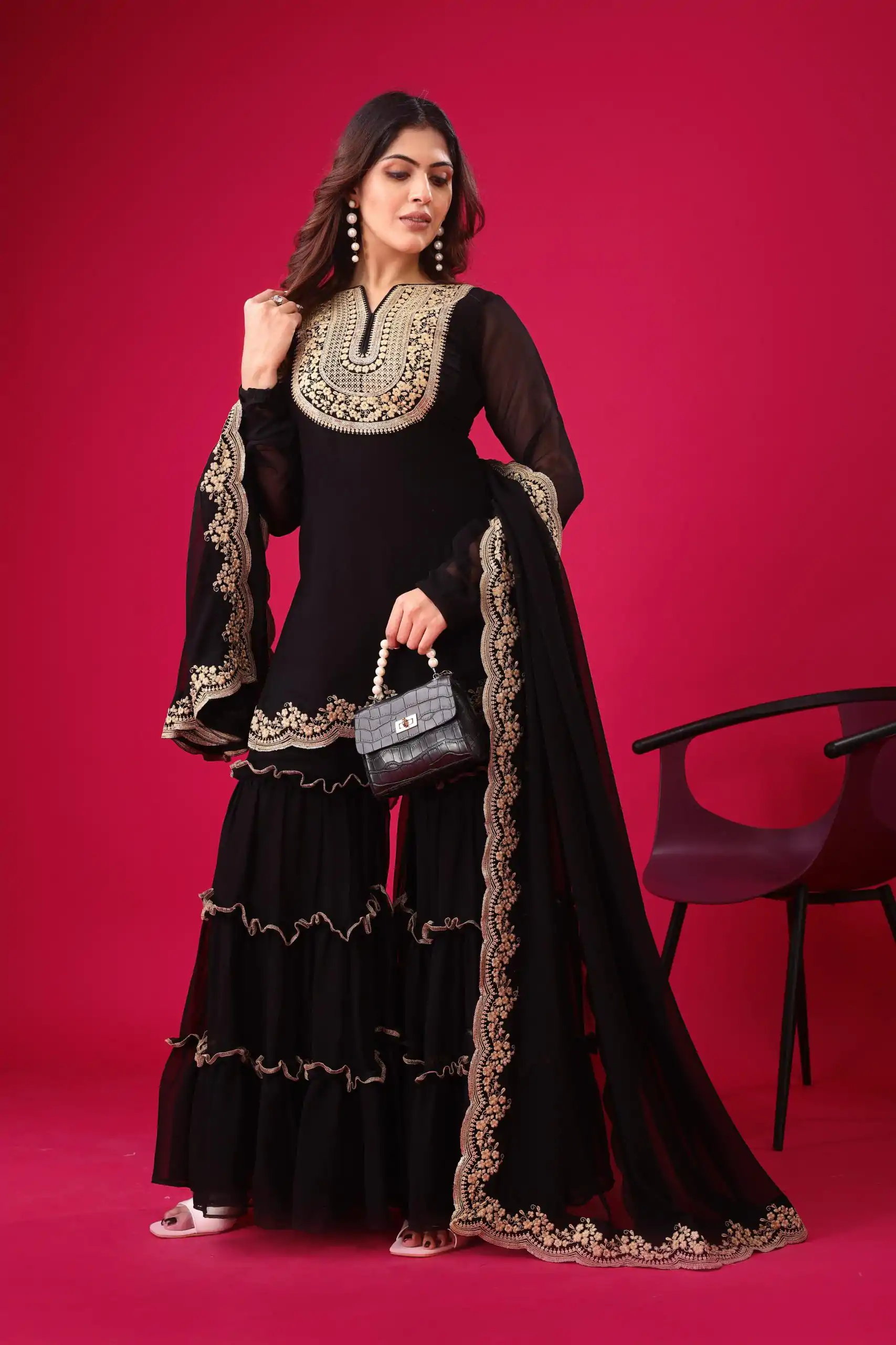 SRK 5236 Black Color Faux Georgette With Embroidery Sequence Work Salwar Suit , Wedding, Party, Festive, Events Etc.4-6 Working Days@ 2099/-only | Jump Suits, Casual Suits, Creative suits, Designer Suits, Palazzo Suits, Party Wear Suits, Patiala Suits, Salwar suit, Straight Suits