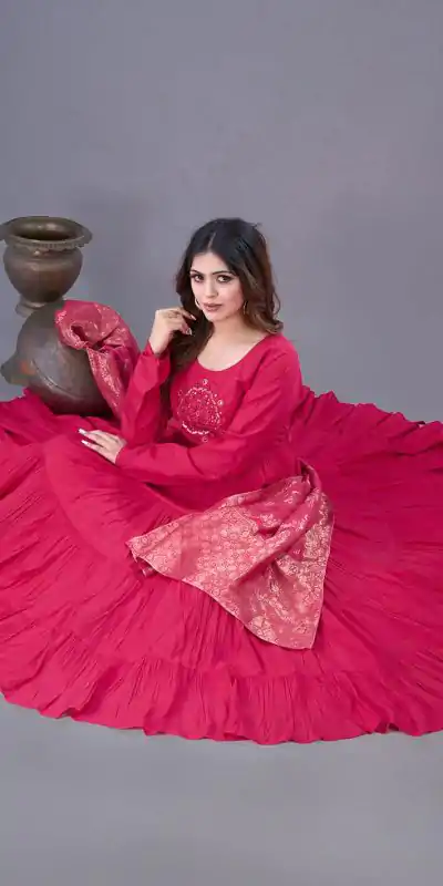 ZSR 3107 Pink Color Roman Silk With Embroidery Sequence Work Anarkali Gown Wedding Party, Festive, Events Etc.4-6 Working Days@1999/- only | Bollywood Gowns, Creative Gowns, Designer Gowns, Embroidered Gowns, Gowns, Party Wear Gowns, Straight Suits