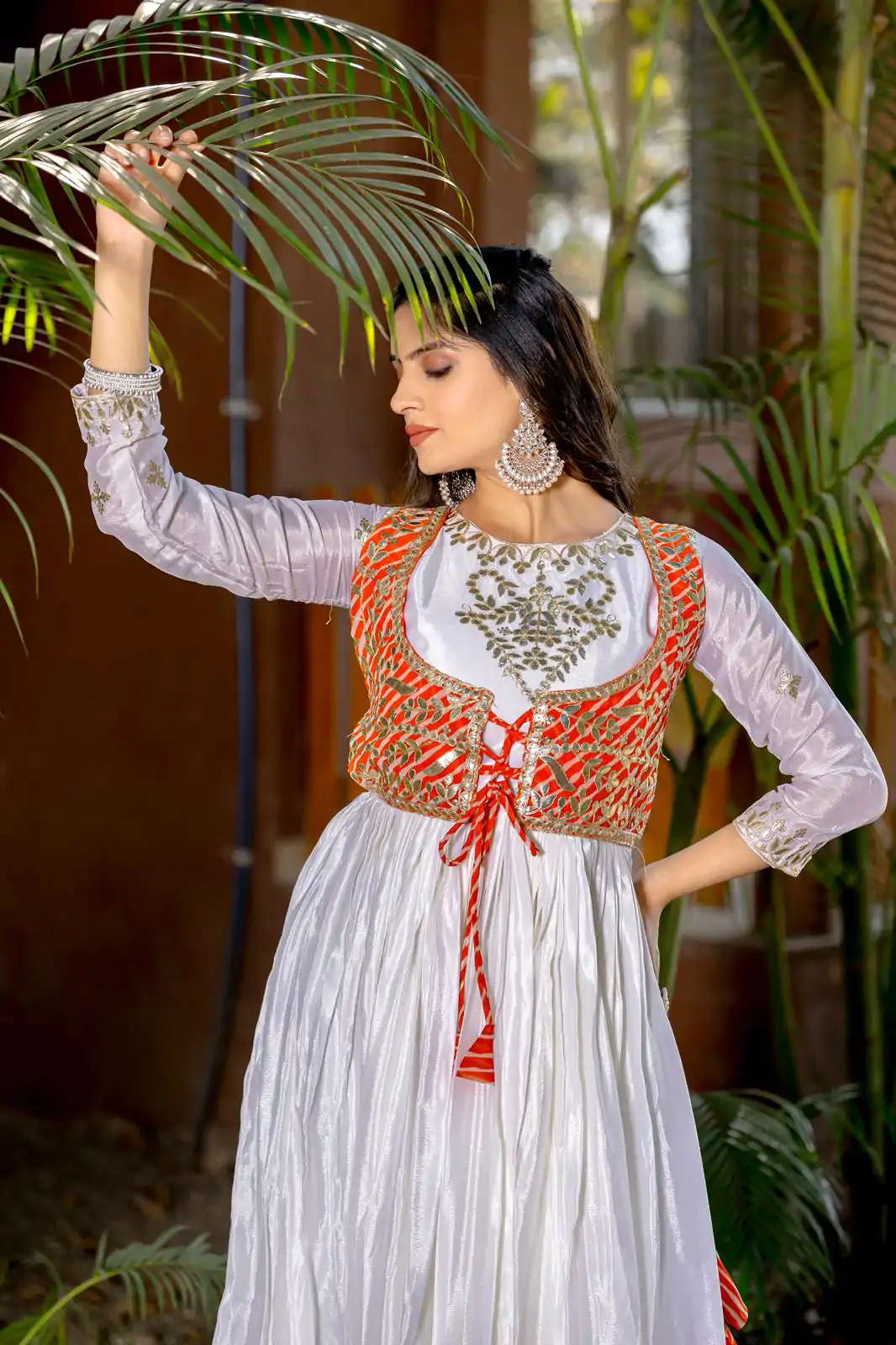 Ram 084 White Color Chinon Laheriya Print Gotta Patti Cording Work Anarkali Gown Wedding Party, Festive, Events Etc.4-6 Working Days@1949/- only | Bollywood Gowns, Creative Gowns, Designer Gowns, Embroidered Gowns, Gowns, Party Wear Gowns, Straight Suits