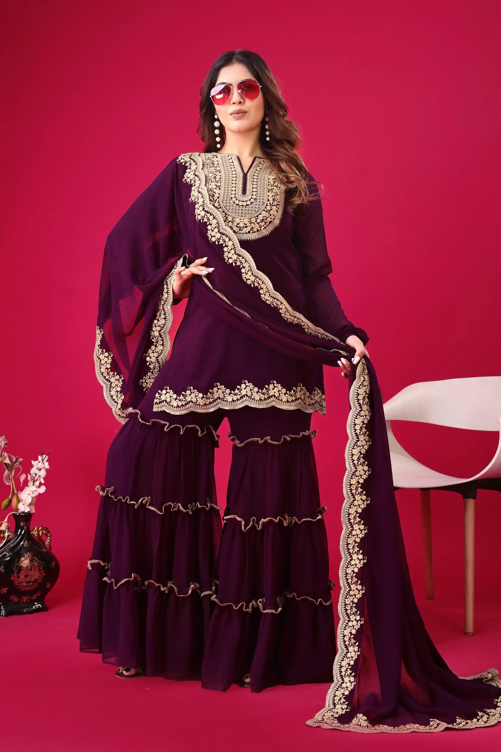 SRK 5236 Wine Color Faux Georgette With Embroidery Sequence Work Salwar Suit , Wedding, Party, Festive, Events Etc.4-6 Working Days@ 2399/-only | Jump Suits, Casual Suits, Creative suits, Designer Suits, Palazzo Suits, Party Wear Suits, Patiala Suits, Salwar suit, Straight Suits