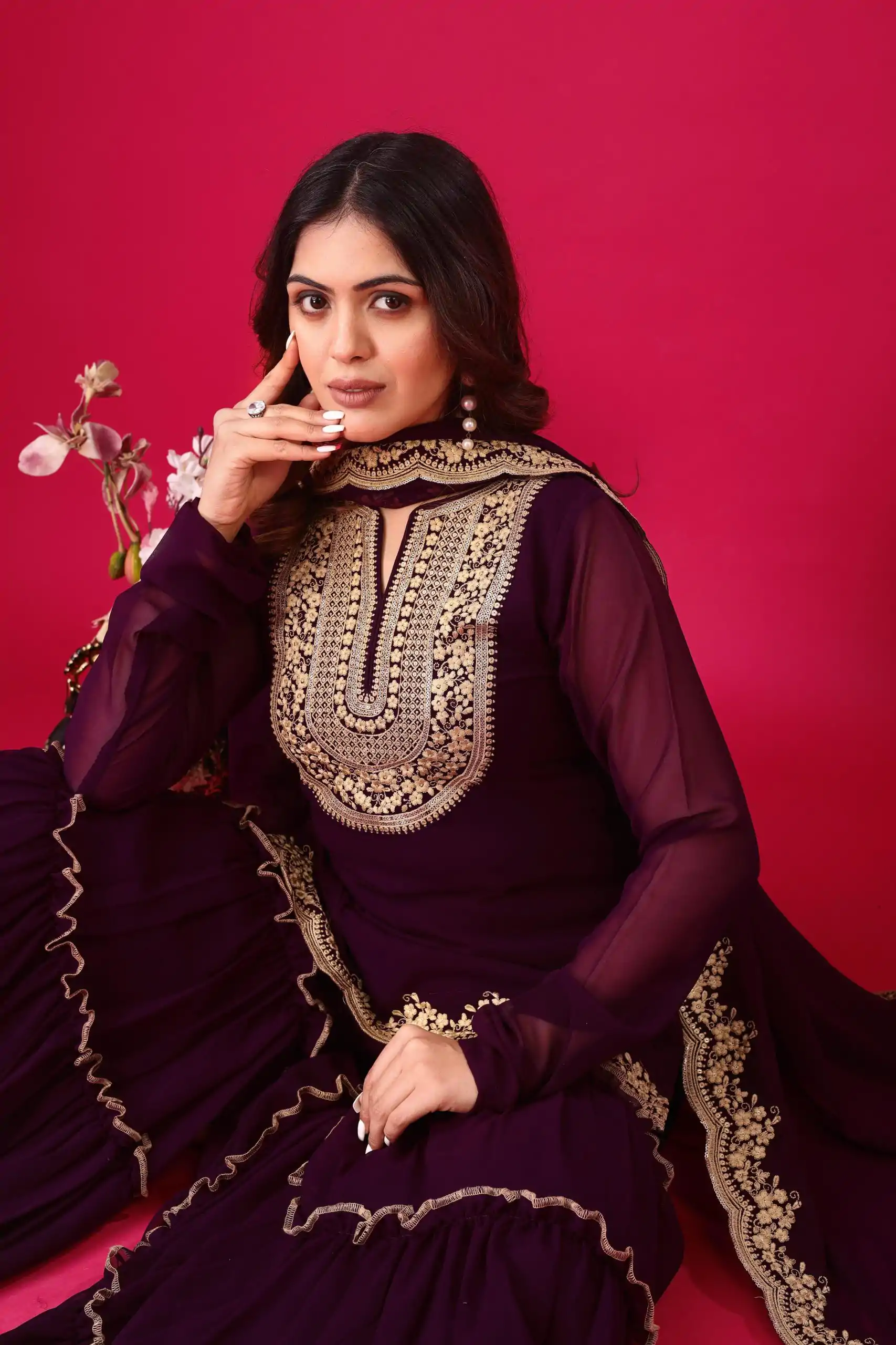 SRK 5236 Wine Color Faux Georgette With Embroidery Sequence Work Salwar Suit , Wedding, Party, Festive, Events Etc.4-6 Working Days@ 2399/-only | Jump Suits, Casual Suits, Creative suits, Designer Suits, Palazzo Suits, Party Wear Suits, Patiala Suits, Salwar suit, Straight Suits
