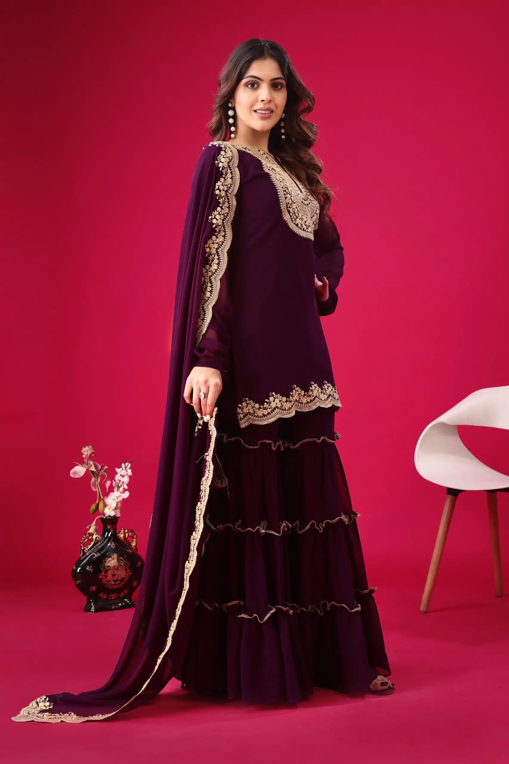 SRK 5236 Wine Color Faux Georgette With Embroidery Sequence Work Salwar Suit , Wedding, Party, Festive, Events Etc.4-6 Working Days@ 2399/-only | Jump Suits, Casual Suits, Creative suits, Designer Suits, Palazzo Suits, Party Wear Suits, Patiala Suits, Salwar suit, Straight Suits