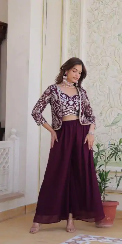 Ram 069 Wine Color Fox Georgette Embroidery Lace Work Anarkali Gown Wedding Party, Festive, Events Etc.4-6 Working Days@2049/- only | Bollywood Gowns, Creative Gowns, Designer Gowns, Embroidered Gowns, Gowns, Party Wear Gowns, Straight Suits