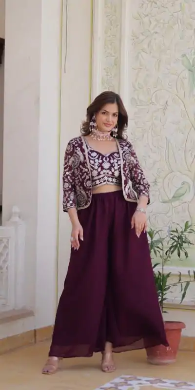 Ram 069 Wine Color Fox Georgette Embroidery Lace Work Anarkali Gown Wedding Party, Festive, Events Etc.4-6 Working Days@2049/- only | Bollywood Gowns, Creative Gowns, Designer Gowns, Embroidered Gowns, Gowns, Party Wear Gowns, Straight Suits