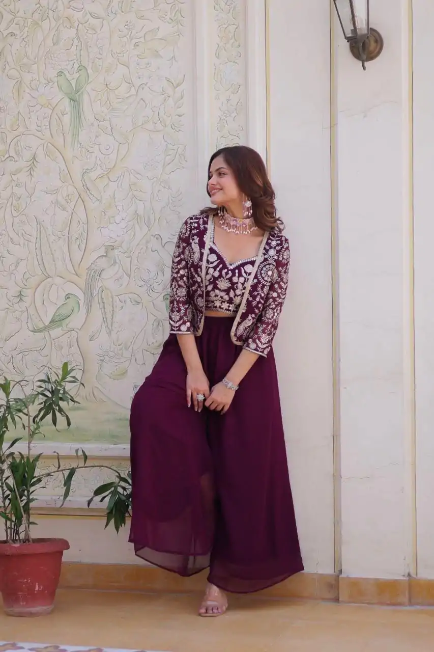 Ram 069 Wine Color Fox Georgette Embroidery Lace Work Anarkali Gown Wedding Party, Festive, Events Etc.4-6 Working Days@2049/- only | Bollywood Gowns, Creative Gowns, Designer Gowns, Embroidered Gowns, Gowns, Party Wear Gowns, Straight Suits