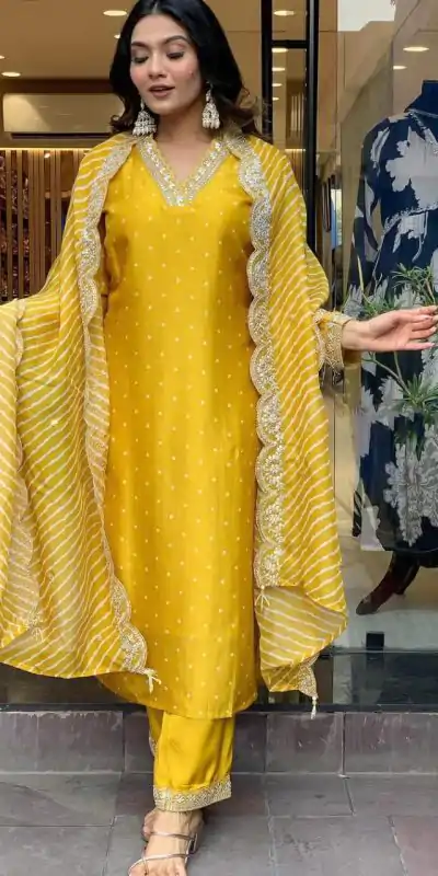 MF 746 Yellow Color Chinon Silk Wide Digital Print Coding Work Lace Salwar Suit Casual, Wedding, Party, Festive, Events Etc.4-6 Working Days@ 1699/-only | Jump Suits, Casual Suits, Creative suits, Designer Suits, Palazzo Suits, Party Wear Suits, Patiala Suits, Salwar suit, Straight Suits