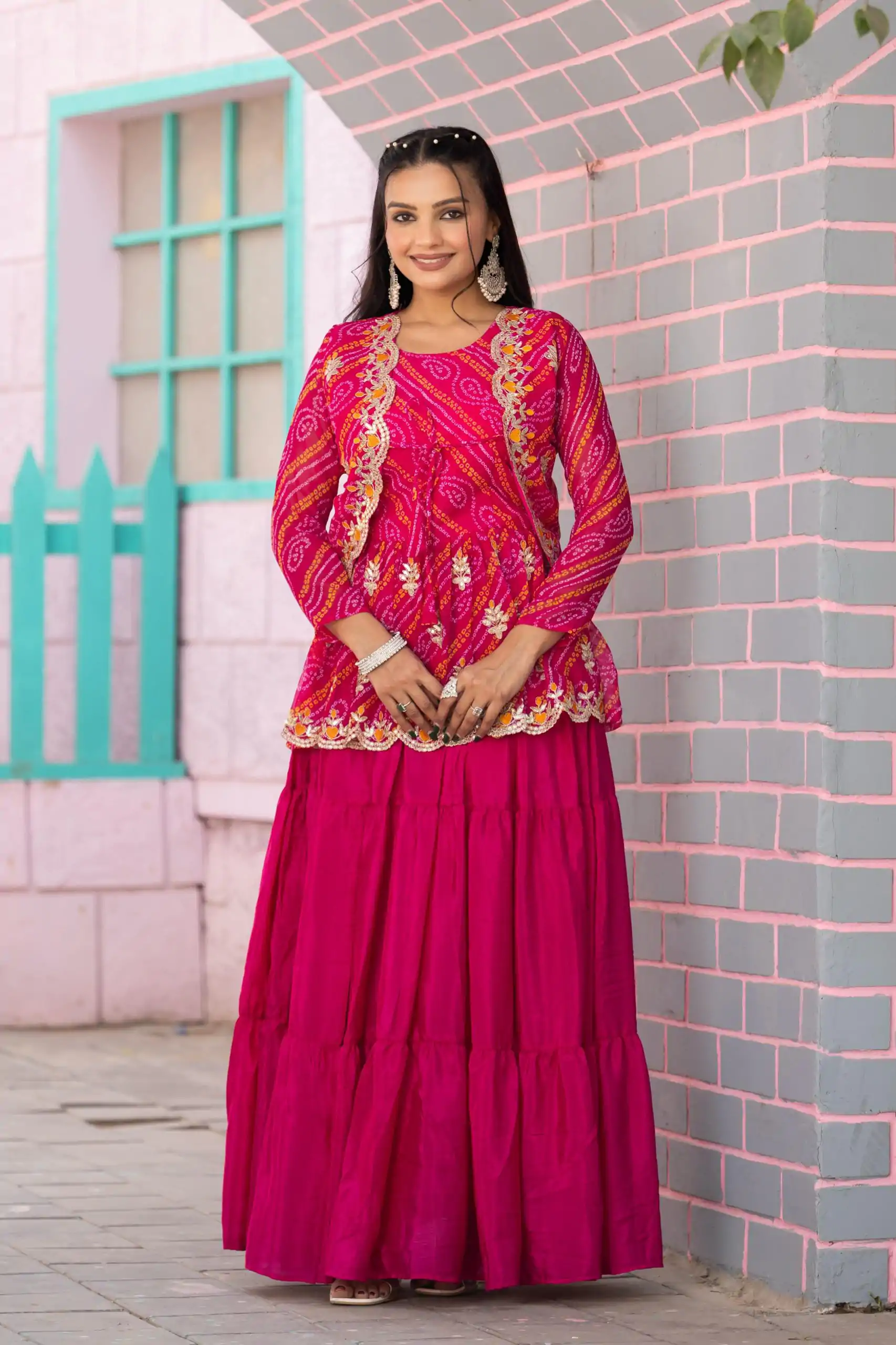 Ram 091 Pink Color Bandhej Embroidery Thared Work Lehenga Crop Top & Jacket Wedding, Party, Festive, Events Etc. Delivery 4-6 Working Days Rs 2149 | Bollywood Lehenga, Creative Lehenga, Designer Lehenga, Embroidered Lehenga, Lehenga, Party Wear Lehenga