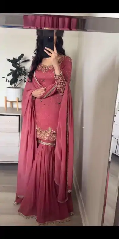 MD 3032 Peach Chinnon Silk Heavy Embroidery Work With Moti Handwork Salwar Suit Casual, Wedding, Party, Festive, Events Etc.4-6 Working Days@ 2349/-only | Jump Suits, Casual Suits, Creative suits, Designer Suits, Palazzo Suits, Party Wear Suits, Patiala Suits, Salwar suit, Straight Suits