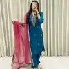 Prefect Peacock Blue Color Fendi Silk Hand Work Salwar Suit