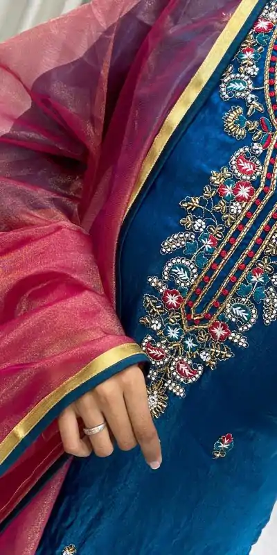  BE 301 Peacock Blue Color Fendi Silk Hand Work Salwar Suit Casual, Wedding, Party, Festive, Events Etc.4-6 Working Days@ 1799/-only | Jump Suits, Casual Suits, Creative suits, Designer Suits, Palazzo Suits, Party Wear Suits, Patiala Suits, Salwar suit, Straight Suits