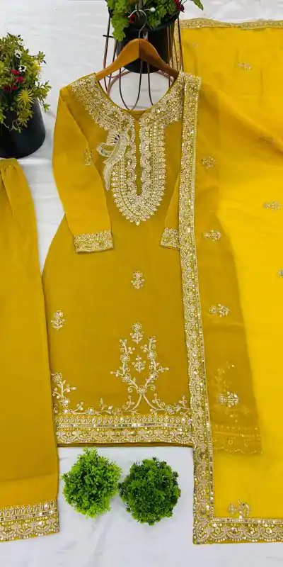 NSR 840 Yellow Black Color Faux Georgette With Embroidery Sequence Work Salwar Suit Casual, Wedding, Party, Festive, Events Etc.4-6 Working Days@ 1999/-only | Jump Suits, Casual Suits, Creative suits, Designer Suits, Palazzo Suits, Party Wear Suits, Patiala Suits, Salwar suit, Straight Suits