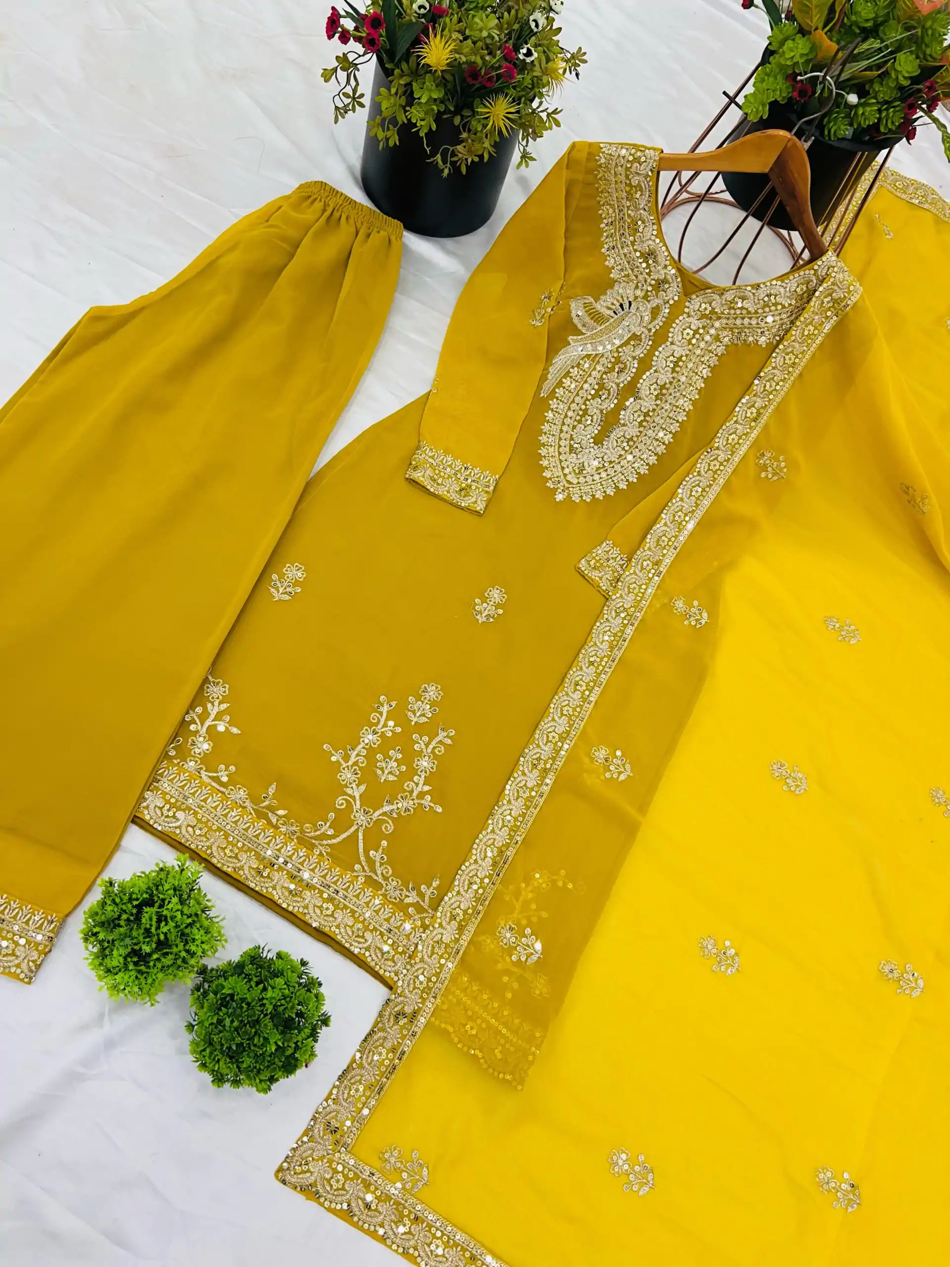 NSR 840 Yellow Black Color Faux Georgette With Embroidery Sequence Work Salwar Suit Casual, Wedding, Party, Festive, Events Etc.4-6 Working Days@ 1999/-only | Jump Suits, Casual Suits, Creative suits, Designer Suits, Palazzo Suits, Party Wear Suits, Patiala Suits, Salwar suit, Straight Suits