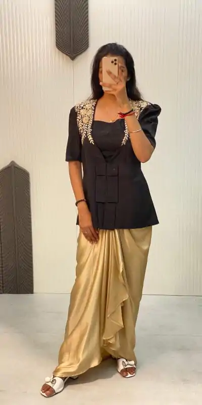  LG1899 Black & Cream Color French Crape With Sequence Embroidery Dhoti Suit Casual, Wedding, Party, Festive, Events Etc.4-6 Working Days@ 2049/-only | Jump Suits, Casual Suits, Creative suits, Designer Suits, Palazzo Suits, Party Wear Suits, Patiala Suits, Salwar suit, Straight Suits