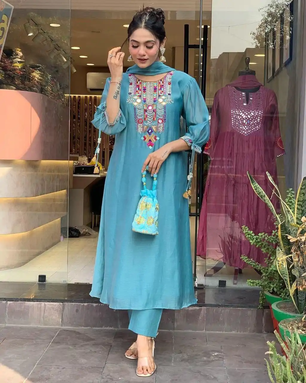 MF 748 Blue Color Chanderi Silk With Mirror Work Embroidery Salwar Suit Casual, Wedding, Party, Festive, Events Etc.4-6 Working Days@ 1599/-only | Jump Suits, Casual Suits, Creative suits, Designer Suits, Palazzo Suits, Party Wear Suits, Patiala Suits, Salwar suit, Straight Suits