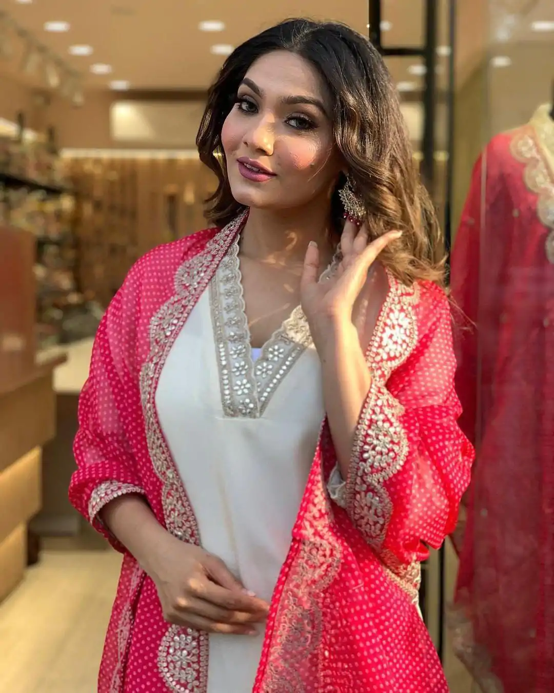 MF 726 Half White Color Roman Silk With Red Dupatta Coding Work Salwar Suit Casual, Wedding, Party, Festive, Events Etc.4-6 Working Days@ 1699/-only | Jump Suits, Casual Suits, Creative suits, Designer Suits, Palazzo Suits, Party Wear Suits, Patiala Suits, Salwar suit, Straight Suits