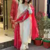 MF 726 Half White Color Roman Silk With Red Dupatta Coding Work Salwar Suit Casual, Wedding, Party, Festive, Events Etc.4-6 Working Days@ 1699/-only | Jump Suits, Casual Suits, Creative suits, Designer Suits, Palazzo Suits, Party Wear Suits, Patiala Suits, Salwar suit, Straight Suits