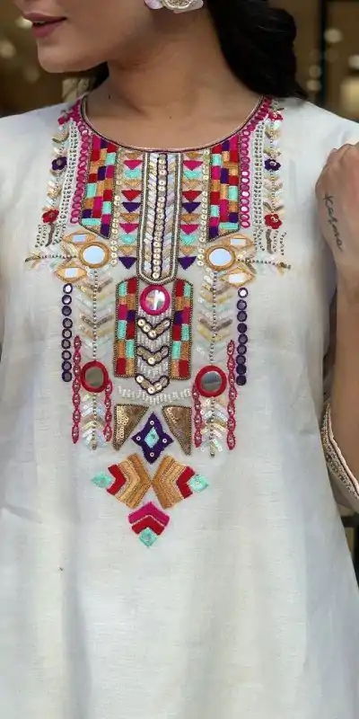 MF 748 White Color Chanderi Silk With Mirror Work Embroidery Salwar Suit Casual, Wedding, Party, Festive, Events Etc.4-6 Working Days@ 1599/-only | Jump Suits, Casual Suits, Creative suits, Designer Suits, Palazzo Suits, Party Wear Suits, Patiala Suits, Salwar suit, Straight Suits