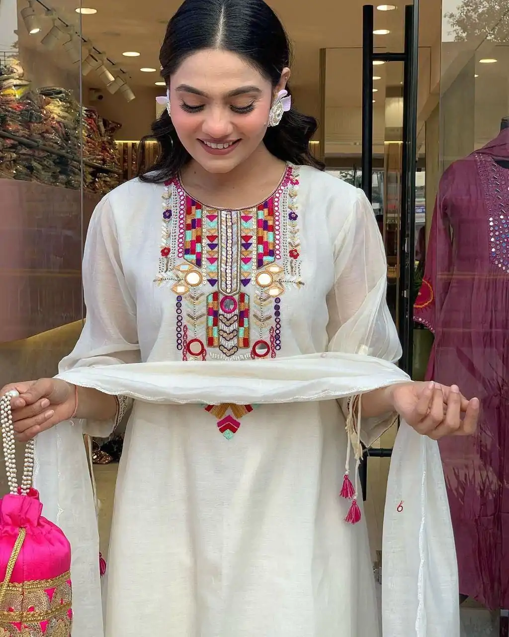 MF 748 White Color Chanderi Silk With Mirror Work Embroidery Salwar Suit Casual, Wedding, Party, Festive, Events Etc.4-6 Working Days@ 1599/-only | Jump Suits, Casual Suits, Creative suits, Designer Suits, Palazzo Suits, Party Wear Suits, Patiala Suits, Salwar suit, Straight Suits