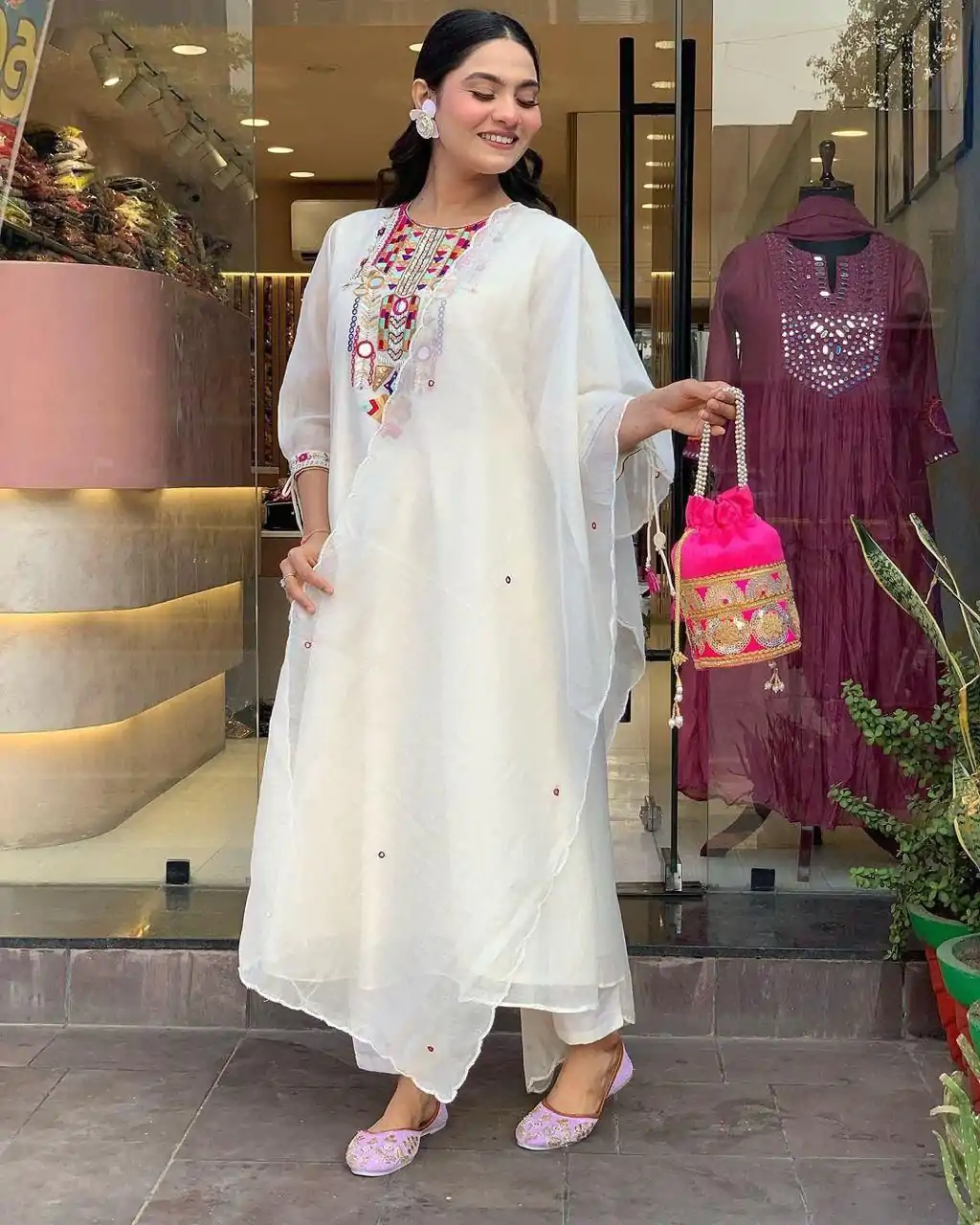 MF 748 White Color Chanderi Silk With Mirror Work Embroidery Salwar Suit Casual, Wedding, Party, Festive, Events Etc.4-6 Working Days@ 1599/-only | Jump Suits, Casual Suits, Creative suits, Designer Suits, Palazzo Suits, Party Wear Suits, Patiala Suits, Salwar suit, Straight Suits