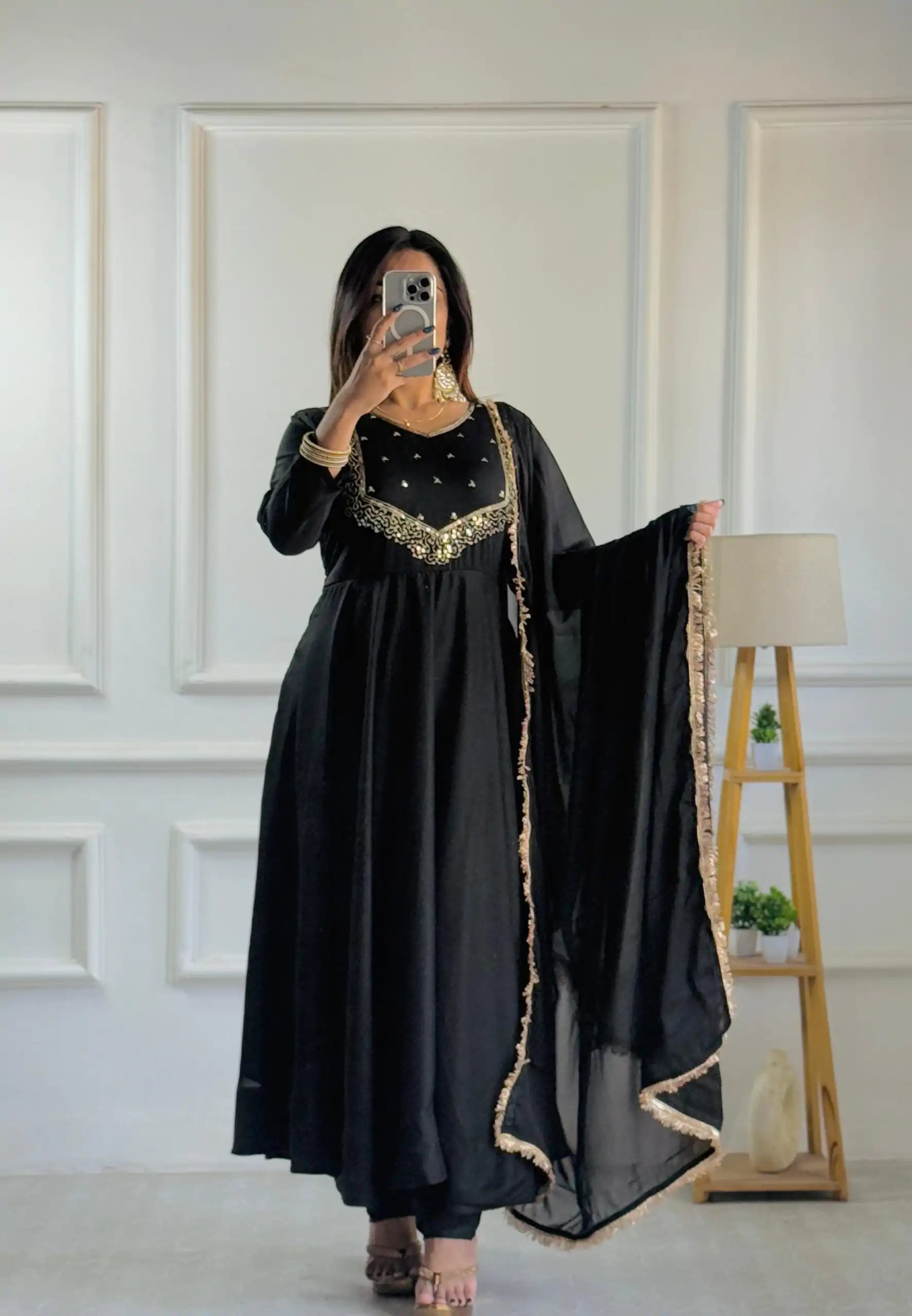 VLM 238 Black Color Star Georgette With Embroidery Work Anarkali Gown Casual, Wedding, Party, Festive, Events Etc.4-6 Working Days@ 1999/-only | Bollywood Gowns, Creative Gowns, Designer Gowns, Embroidered Gowns, Gowns, Party Wear Gowns