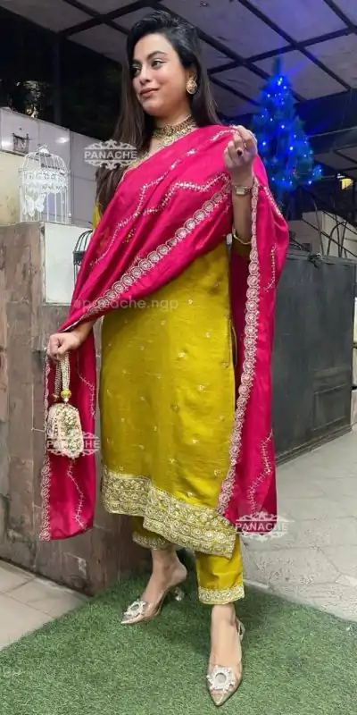 BE G82 Mahandi Chinon With Embroidery Work Salwar Suit Casual, Wedding, Party, Festive, Events Etc.4-6 Working Days@1849/-only | Jump Suits, Casual Suits, Creative suits, Designer Suits, Palazzo Suits, Party Wear Suits, Patiala Suits, Salwar suit, Straight Suits