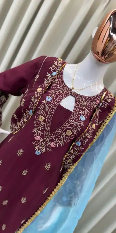 BE-318 Maroon Chinon Sequence Embroidery Work Salwar Suit  Casual, Wedding, Party, Festive, Events Etc.4-6 Working Days@ 2099/-only | Jump Suits, Casual Suits, Creative suits, Designer Suits, Palazzo Suits, Party Wear Suits, Patiala Suits, Salwar suit, Straight Suits