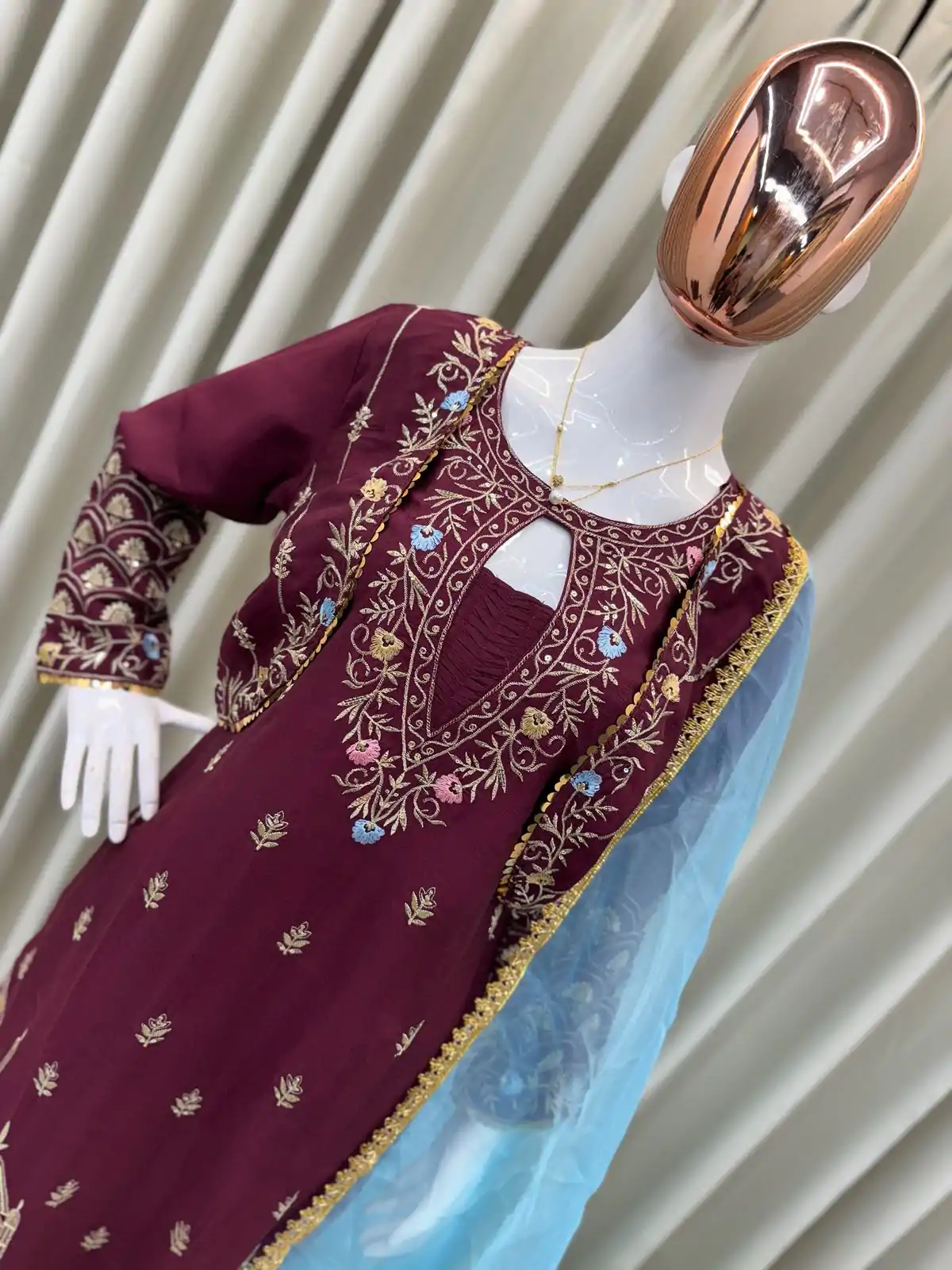 BE-318 Maroon Chinon Sequence Embroidery Work Salwar Suit  Casual, Wedding, Party, Festive, Events Etc.4-6 Working Days@ 2099/-only | Jump Suits, Casual Suits, Creative suits, Designer Suits, Palazzo Suits, Party Wear Suits, Patiala Suits, Salwar suit, Straight Suits