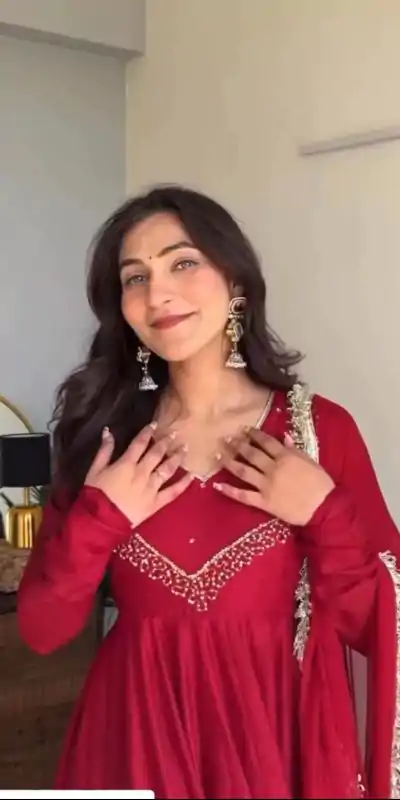 VLM 238 Red Color Star Georgette With Embroidery Work Anarkali Gown Casual, Wedding, Party, Festive, Events Etc.4-6 Working Days@ 1999/-only | Bollywood Gowns, Creative Gowns, Designer Gowns, Embroidered Gowns, Gowns, Party Wear Gowns