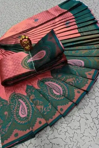 MS 471 Peach Color Soft Litchi Silk contrast border weaving design Saree Casual, Wedding, Festive, Events . Expected Delivery  4-6 Working Days @1399/- only | Bollywood Sarees, Creative Sarees, Designer Sarees, Embroidered Sarees, Ethnic Saree, Modern Digital sarees, Party Wear Sarees, Sarees