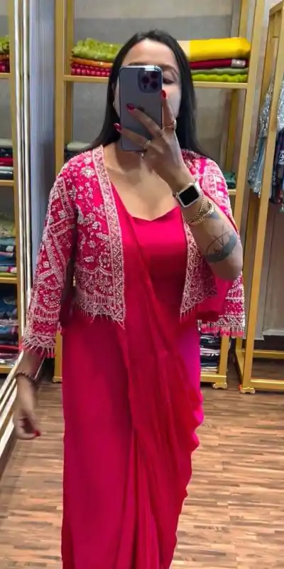 ST 1086 Pink Color Chinnon With Fully Embroidery Koti Ready To Wear Saree Wedding Party, Festive, Events Etc.4-6 Working Days@2049/- only | Bollywood Sarees, Creative Sarees, Designer Sarees, Embroidered Sarees, Ethnic Saree, Modern Digital sarees, Party Wear Sarees, Sarees